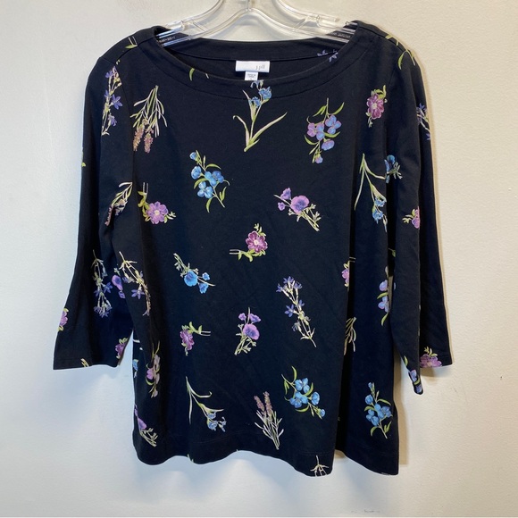 J. Jill Black Floral Top Size Petite L - Picture 2 of 13